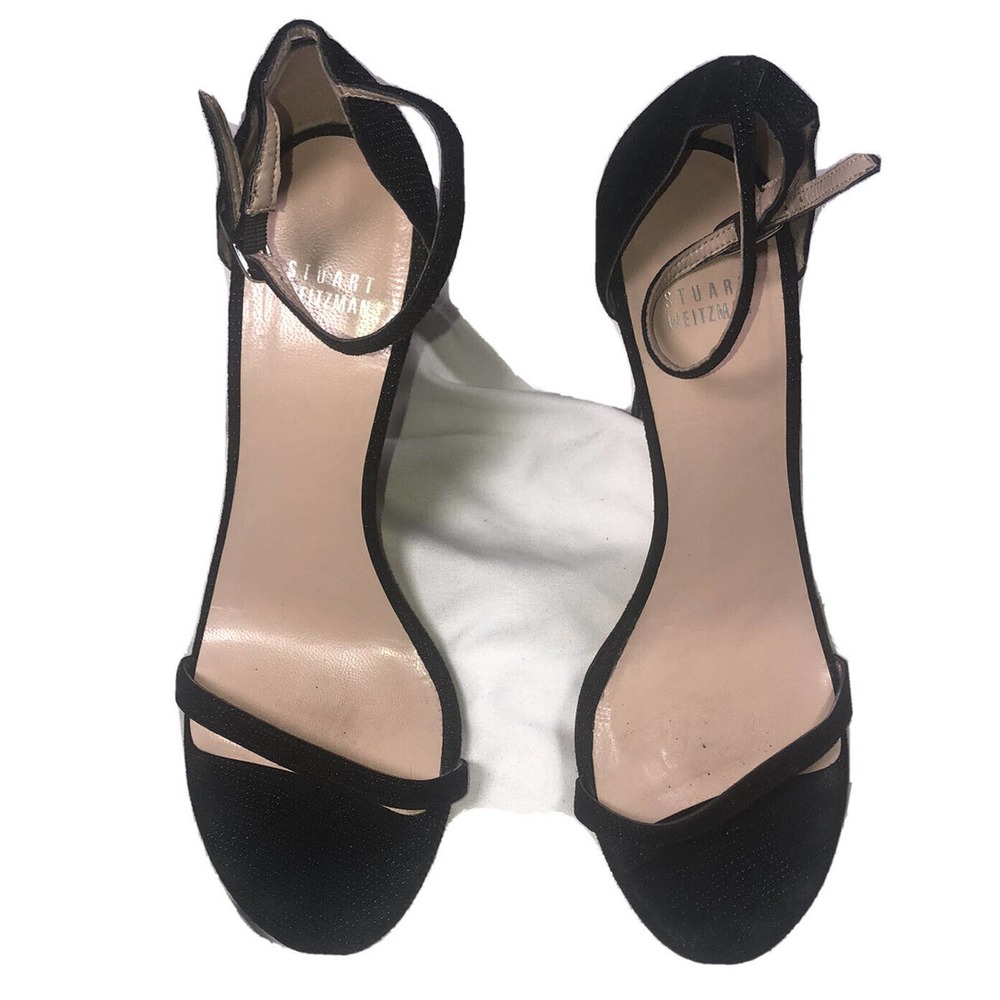 Stuart Weitzman Womens Nudistsong Black Ankle‎ Strap Heels Size 9M